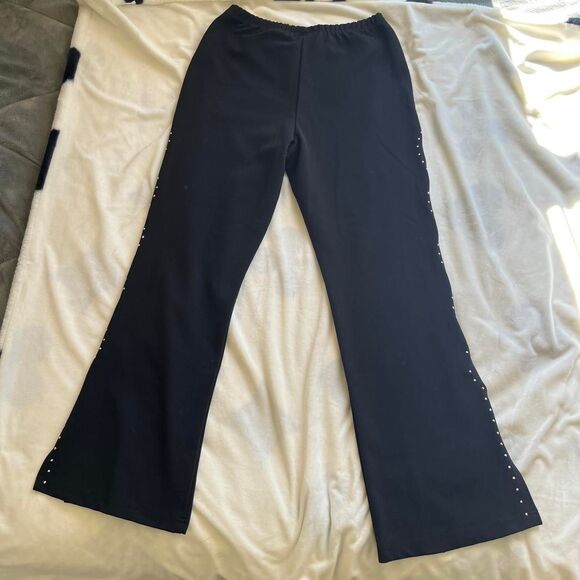 Vintage Y2K Zoey & Beth black cut out silver rhinestone flare pants size large - Picture 6 of 7